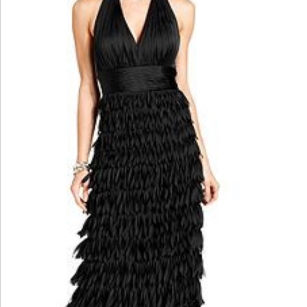 Js Collections Black Halter Feather Formal Dress 2 - image 1